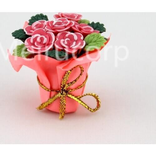 1/12 Scale Dollhouse Accessories Miniature Fine floral Pink rose flower arrangement Handmade paper box 12050
