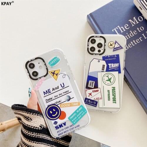 KPAY Ticket Label Creative Phone Case For iPhone 12 Pro Max Mini 11 7 8 Plus XR X SE Face Transparent Shockproof Soft Case Cover