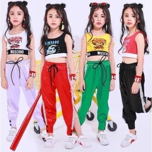 Kids Sequined Ballroom Shirt Pants dancing Outfits Girls Competitions Modern Jazz Hip Hop dance wear Clothing Clothes Streetwear