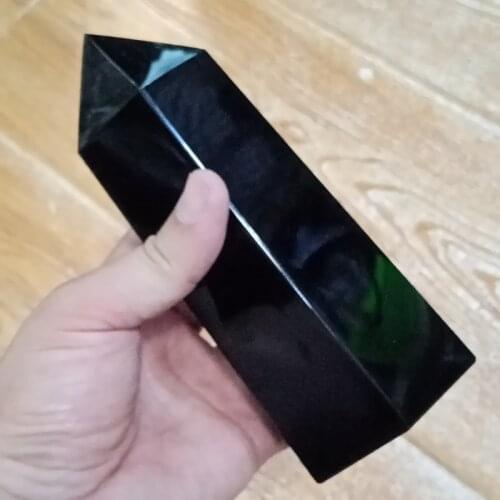 DHXYZB 15cm large unique natural black obsidian points natural quartz crystal fengshui stone dispel negative energy healing mind