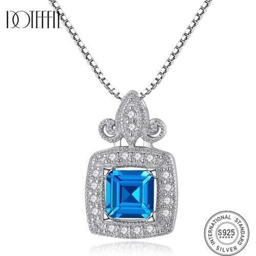 DOTEFFIL New Topaz Pendant 925 Sterling Silver Carved London Greyish Green Blue Top Pendant Necklace Fine Jewelry Include Chain