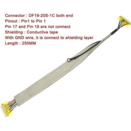 1PCS DF19-20S-1C both end 20pin 25cm LVDS cable for LCD controller