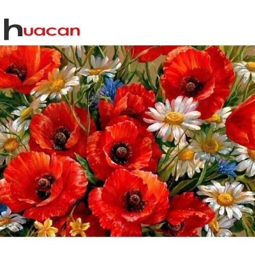 Huacan New Diamond Painting Full Square Poppy Flower Home Decor 5D DIY Diamond Embroidery Mosaic Cross Stitch Kit