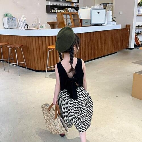 Girls' Suit Summer New Korean Baby Girl Clothes Exposed Back Slit Short Top+Wide-Leg Cropped Trousers ChildrenS Clothing Sets