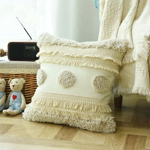 Cream Woven Bohemian Tufted Pillowcase with Decorative Indoor and Outdoor Bohemian Square Cushion Cover 45*45CM