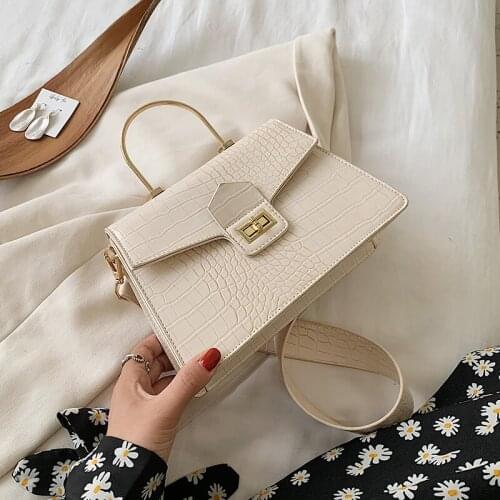 Iron Handle PU Leather Small Crossbody Bags for Women 2021 Luxury Fashion Lock Shoulder Handbags and Purses Lady Totes