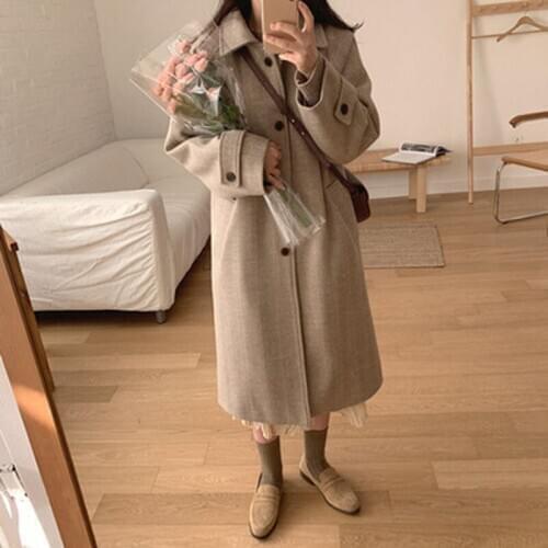 Fashion WomenS Mid-Length Loose Casual Woolen Coat Thick Windproof Warm Breathable Autumn and Winter Coat