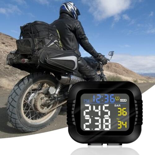 Motorcycle TPMS Tire Pressure Tyre Temperature Monitoring Alarm System With 2 External Sensor USB Charging Real Time Monitoring