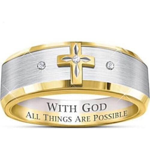 Fashion Cross Ring Golden English Letter Inspirational Rings Men Women Jewelry