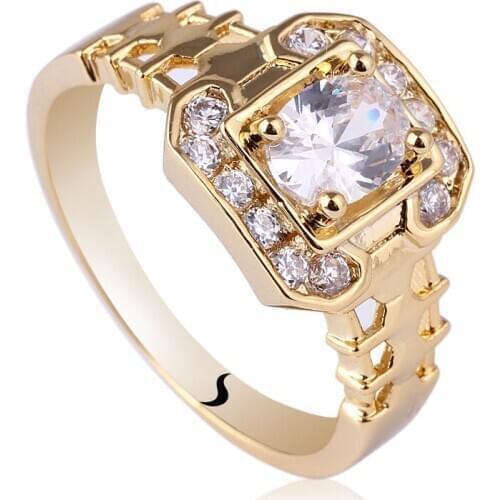 Men Gold Color Ring Oval Shape 5x7mm Cubic Zirconia Crystal R118 Size 9 10 11 Jewelry