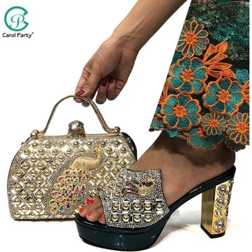 2020 Latest Italian design Special Style Shoes and Bag Sets for Party In Women Nigerian Women Wedding Shoes and Bag Set in Green