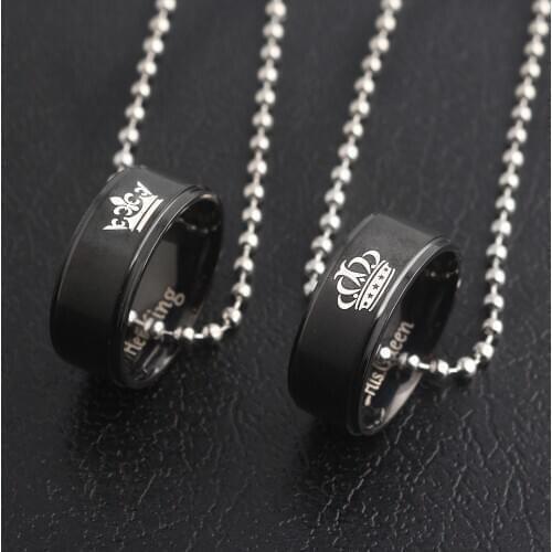 SG New Black Lover His Queen Her King Crown Letter Round Pendant Necklaces For Couple Women Men Valentines Day Gift Jewelry