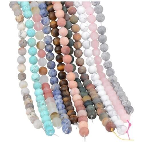 Polish Round Matte Frosted Tiger Eye Turquoises Agates Natural Stone Beads Amazonite Loose Beads for Bracelet Jewelry Making