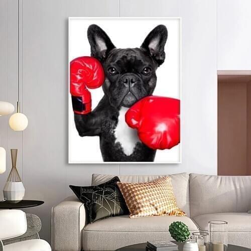 HD Bulldog and Boxing Gloves Puppy Poster Printmaking Canvas Painting Dog Wall Picture for Childrens Room Nordic Home Decor
