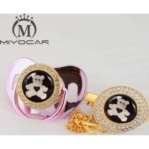 MIYOCAR 7 colors lovely bear Gold bling pacifier and pacifier clip BPA free dummy bling unique design GBEAR