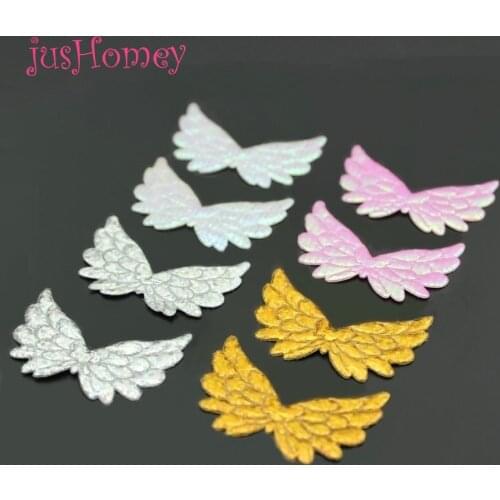 50pcs Assorted Colors Iridescent Fabric Angel Wings 35mm Double Sided Glitter Angel Wing Appliques Mini Wing Scrapbook Patches