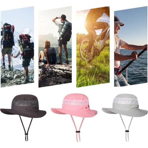 Fisherman Hat Wide Brim Sun Protection Unisex Lightweight Breathable Net Fishing Hat Outdoor Adjustible Strap Beach Sun Hats