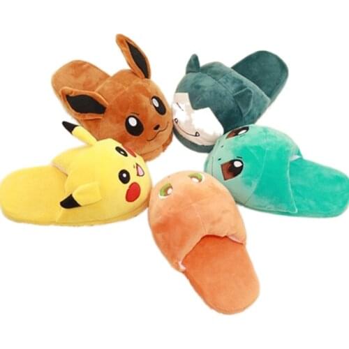 TAKARA TOMY Pokemon Kawaii Cartoon Pikachu Munchlax Charmander Eevee Squirtle Plush Slippers Indoor Warm Winter Adult Shoes