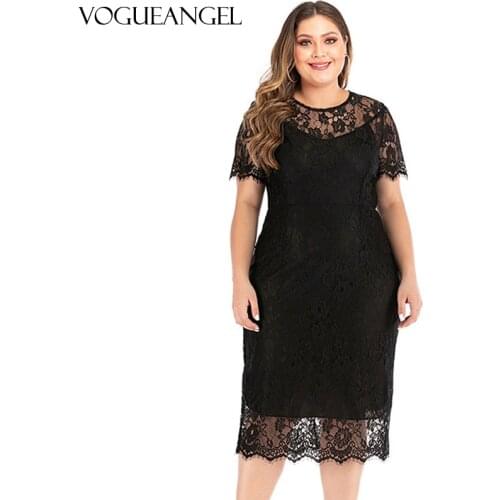 Plus Size Lace Party Dress Women Summer Hollow Out Short Sleeve See Through Back Sexy Party Dress Maxi Bodycon Pencil Dresses