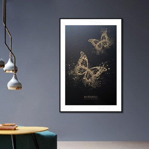 Golden Carving Butterfly Creative Decorative Painting Simple Art Poster Decorative Painting Living Room Background Wall Sticker