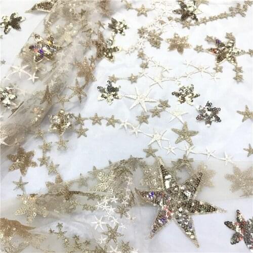 Star Embroidery 5mm 3mm Sequin Lace fabric for dress evening dress Sequin fabric