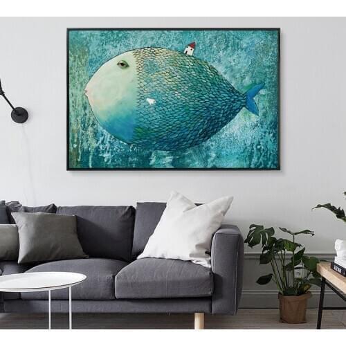 07G Abstract Big Fish Back Little House A4 A3 Canvas Art Painting Print Poster Picture Wall Bedroom Living Room Home Decoration