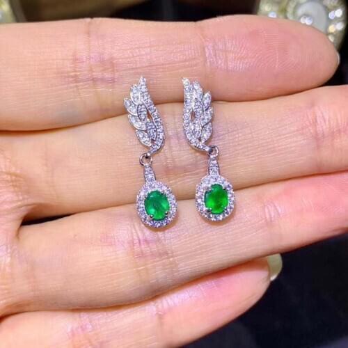 100% Real Natural Emerald Earrings Real 925 Silver Fashion Earrings Fine Charm Jewelry for Women Earring