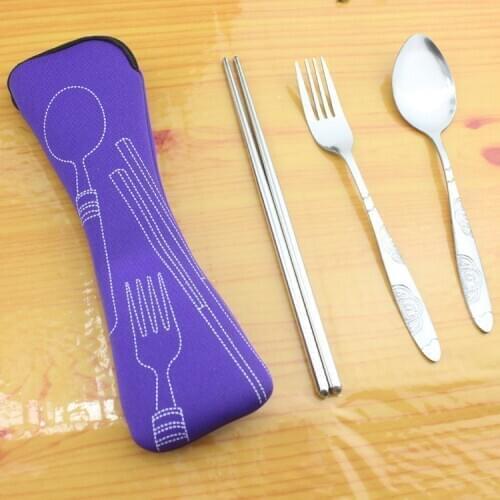 3Pcs Stainless Steel Portable Tableware Dinnerware Travel Camping Cutlery Set Fork poon Chopsticks Set Picnic Tool