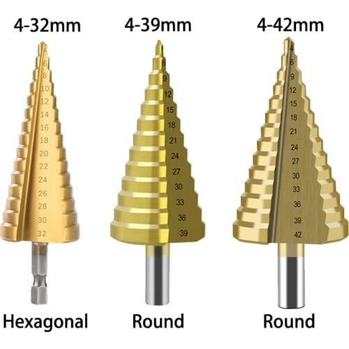 3Pcs High Speed Steel Step Drill Bit for Metal Wood Hole Cutter 4-32/4-39/4-42mm HSS Titanium Coated Woodworking Carpentry Tools