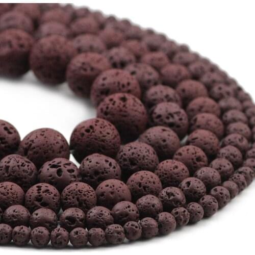 4/6/8/10/12MM Dark Red Lava Natural Stone Rubber Paint Spacers Round Charm Loose Beads For Jewelry Making DIY Bracelet Findings