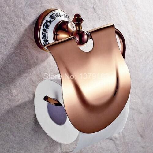 Bathroom Accessory Rose Gold Color Brass Ceramic Base Wall Mounted Bathroom Fitting Toilet Paper Roll Holder aba385