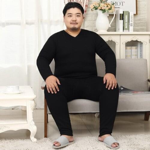 Free Shipping Men Extra Large Size Thermal Underwear V-Neck Sleepwear Soft Winter Plus Velvet Pajamas Nightgown Homewear 3XL-5XL