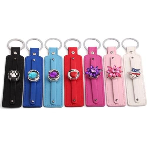 New colorful rectangle leather snap Key chains Simple fit DIY 18MM charm snap buttons unisex wholesale PJ8005