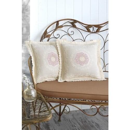 Wellstil 2'li Pink Lace and Embroidery Embroidered Authentic Pillow decorate Case