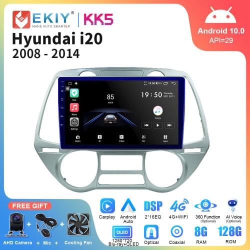 EKIY Android 10 Car Multimedia For Hyundai I20 2008-2012 DSP 6G 128G Smart Audio Radio Player GPS Navigation Head Unit No 2 Din