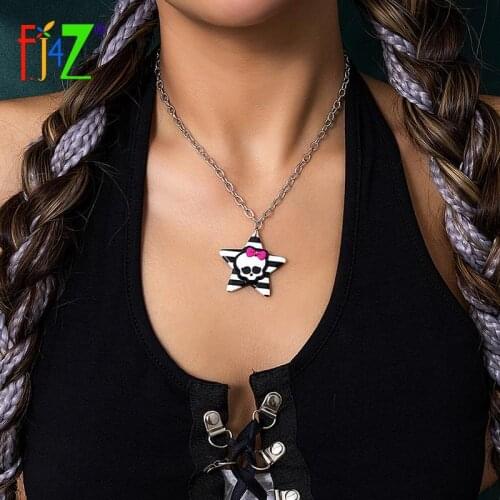 F.J4Z Hit-hop Womens Necklace 2021 Trend Acrylic Striped Star Skull Beauty Pendant Collar Necklaces Halloween Party Gifts