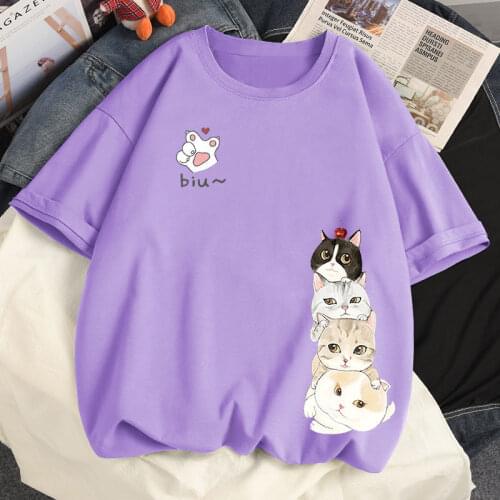 100% Cotton Womens T Shirt Summer Casual Short Sleeve T Shirt Harajuku Cartoon Pattern T Shirt Loose Size S-5XL Women Top