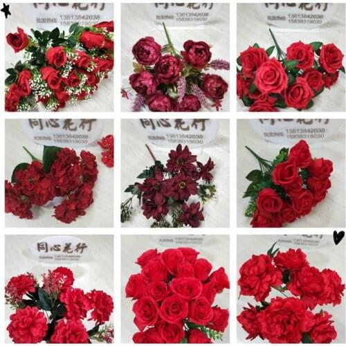 1pc Artificial Silk Flowers Red for Holiday Home Party Wedding Home Party Garden Decorative Simulation Fake Flowers Accessories