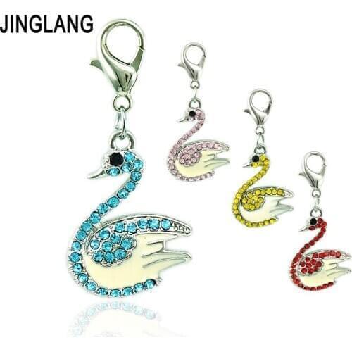 JINGLANG Fashion Animal Lobster Clasp Charms Dangle Rhinestone Swan Pendants DIY Charms For Jewelry Making Accessories Wholesale