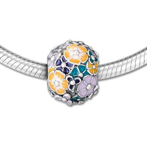 Classic Flower Arrangement Charm 925 Sterling Silver Mixed Enamel Beads for jewelry Making Fit Charms Bracelet DIY 02915