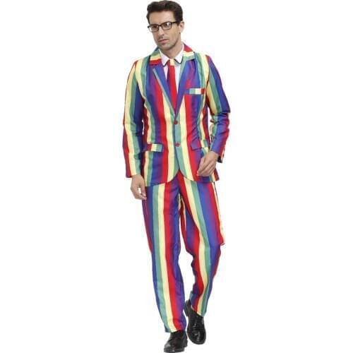 New Fashion Mens Colorful Striped Suits vintage Rainbow Outfit Halloween Cosplay Costume Party Performance Stage Wear For man