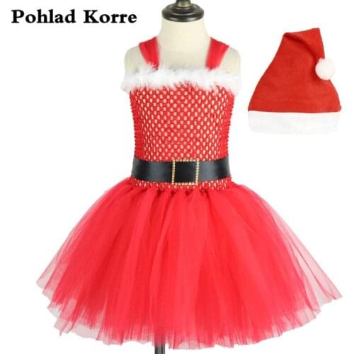 Girls Red Christmas Dress Feather Hat Sashes Vestidos Kids Clothes New Year Party Baby Girls Tutu Dress Christmas Costume xx075