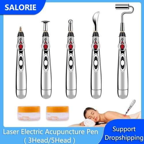 3/5 Head Laser Acupuncture Pen Electric Acupuncture Energy Pen Face Massage Gun Body Foot Massager Pain Relief Muscle Stimulator