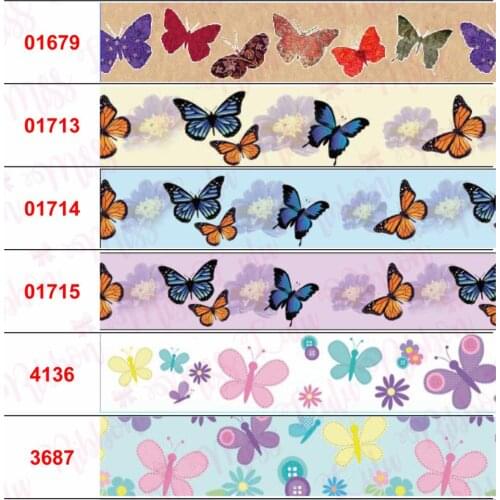 16mm-75mm Colorful Butterfly Series Flower Geometric Wave Printed Grosgrain/Elastic Ribbon DIY Hair Bowknots 50yards/roll