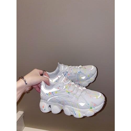 Summer new womens sports shoes fashion mesh breathable thick-soled womens shoes painted line casual shoes