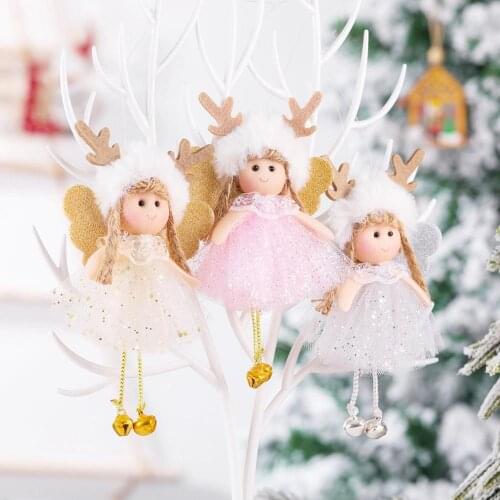 Hot sale Christmas plush net yarn sequined decorations antler angel charm childrens cute doll gift Christmas tree pendant 10pcs