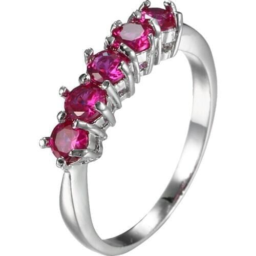 Hot Sale Unique Simple Design silver Rings For Women Female Clear rose red Crystal Decoration Promise Ring Birthday Gifts