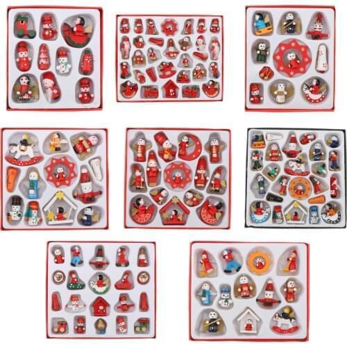 30/12/24/10 pcs Wooden ing Ornaments Christmas Tree ing Decor Santa Claus Snowman Mini Doll Xmas Wooden Pendants