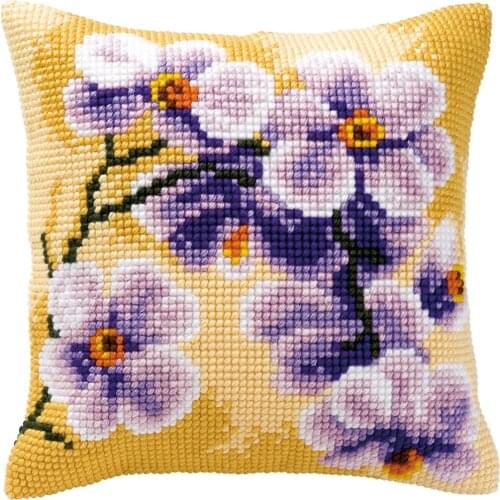 DIY Cross Stitch Cushion Cover Orchid Flowers Needlepoint Kits Printed Canvas Chunky Yarn Cross-stitch Pillow Case Arts & Crafts