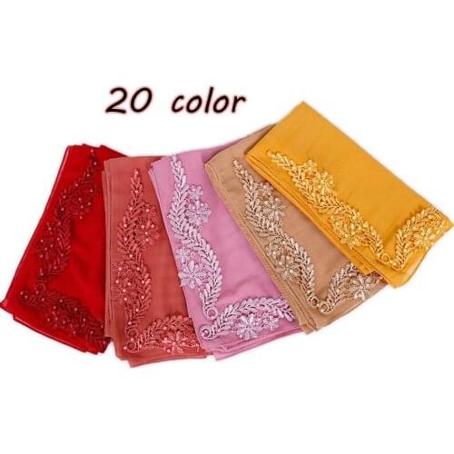 New arrival square scarf bubble chiffon hijab floral with beads shawl pearl scarves muslim hijab head scarf wrap 115*115cm